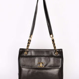 Chanel Turnlock Front Pocket Shoulder Bag Black Lambskin 24K GP