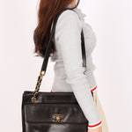 Chanel Turnlock Front Pocket Shoulder Bag Black Lambskin 24K GP