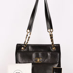 Chanel Turnlock Front Pocket Shoulder Bag Black Lambskin 24K GP