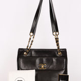 Chanel Turnlock Front Pocket Shoulder Bag Black Lambskin 24K GP