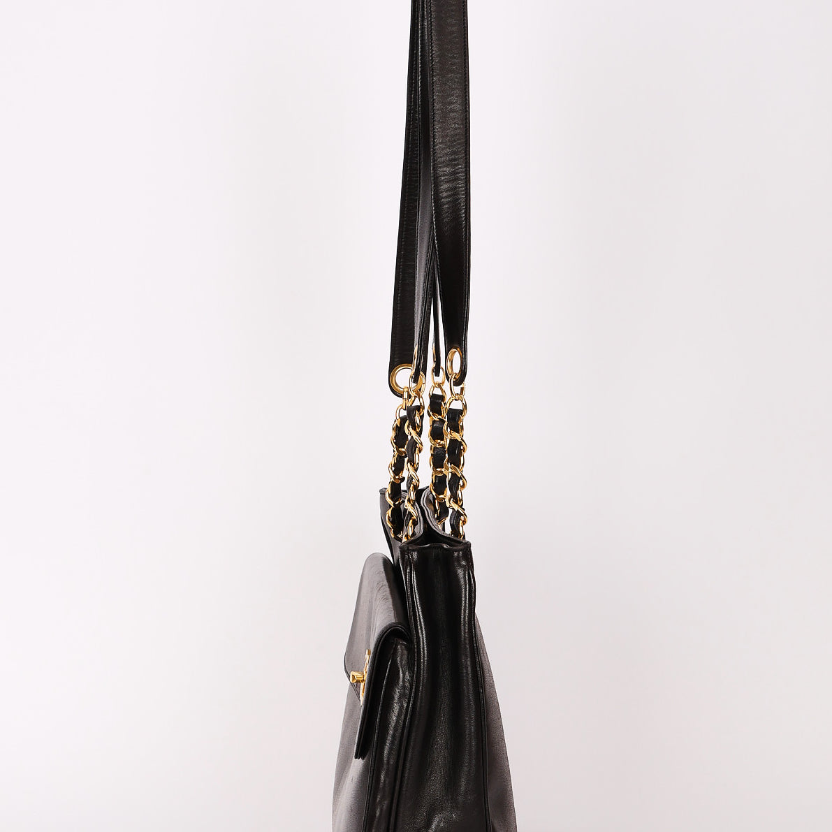 Chanel Turnlock Front Pocket Shoulder Bag Black Lambskin 24K GP