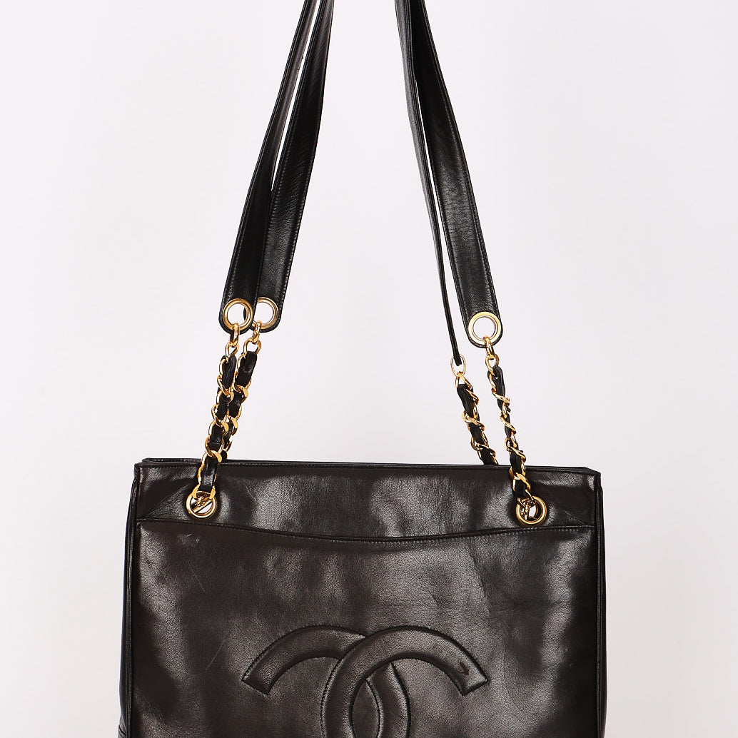 Chanel Turnlock Front Pocket Shoulder Bag Black Lambskin 24K GP