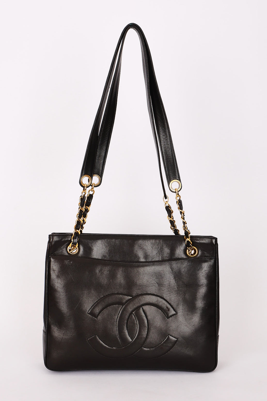 Chanel Turnlock Front Pocket Shoulder Bag Black Lambskin 24K GP