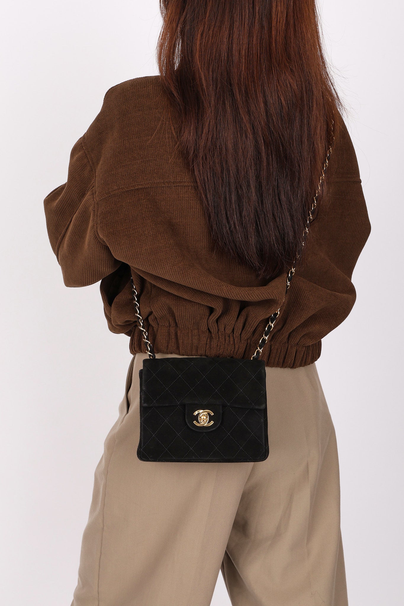 Chanel Mini Square Flap Black Suede 24K GP