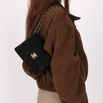 Chanel Mini Square Flap Black Suede 24K GP