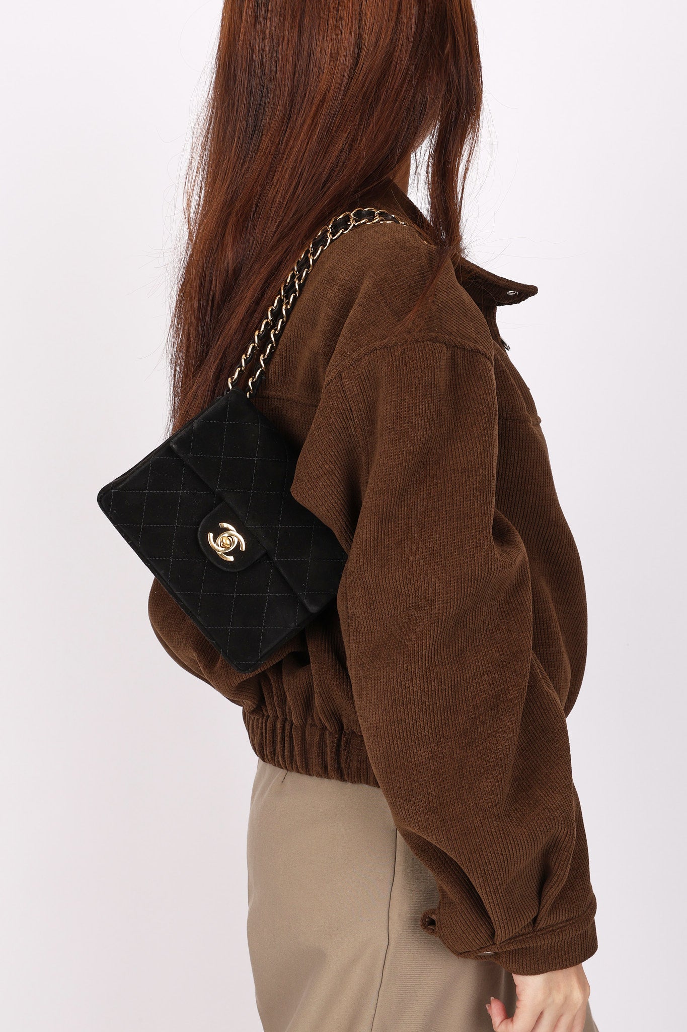 Chanel Mini Square Flap Black Suede 24K GP