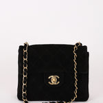 Chanel Mini Square Flap Black Suede 24K GP