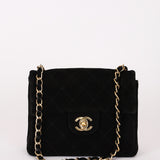 Chanel Mini Square Flap Black Suede 24K GP