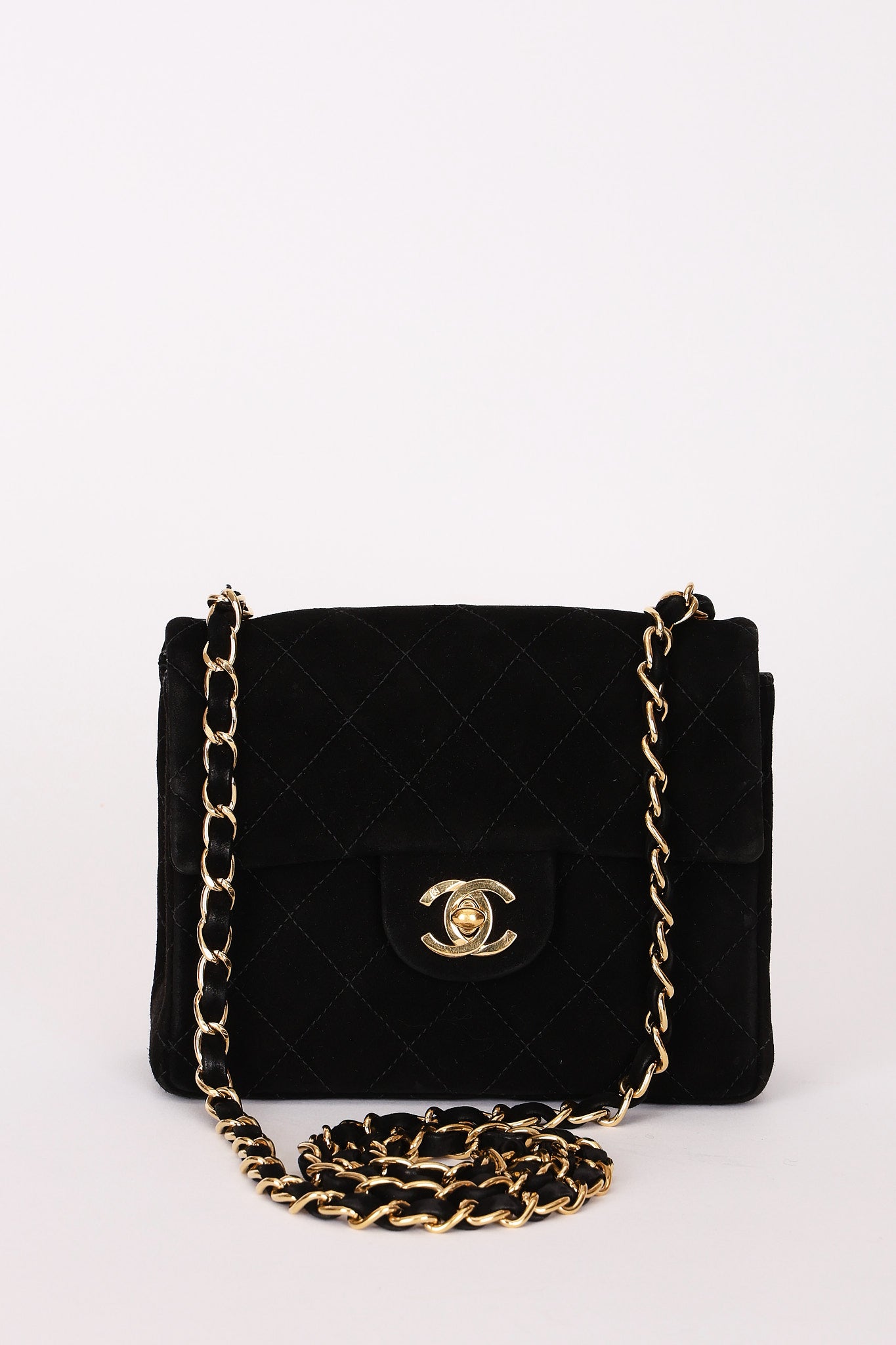 Chanel Mini Square Flap Black Suede 24K GP