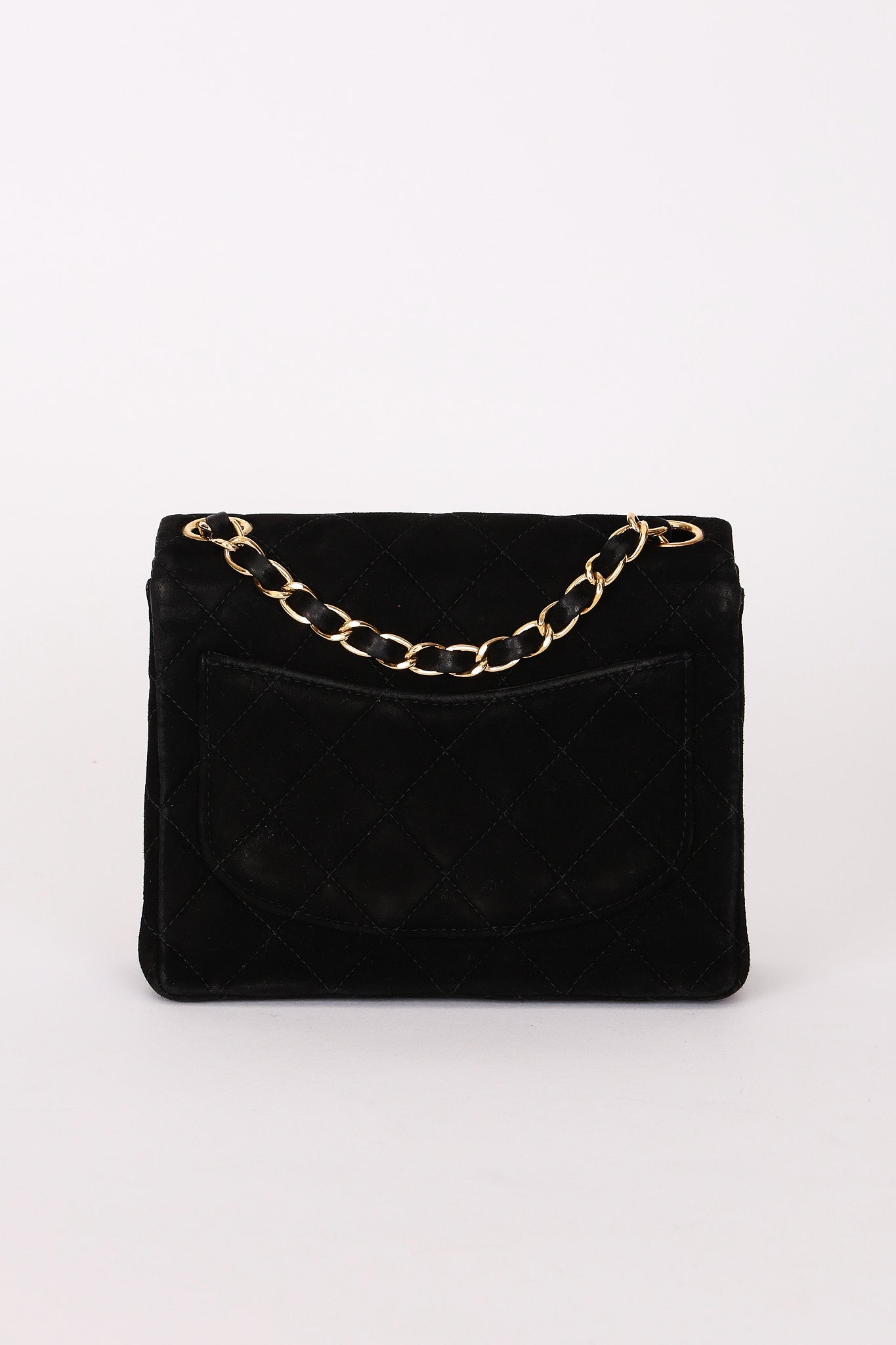 Chanel Mini Square Flap Black Suede 24K GP