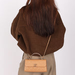 Chanel Chain Match Top Handle Clutch With Chain Dark Beige Caviar CGHW