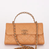 Chanel Chain Match Top Handle Clutch With Chain Dark Beige Caviar CGHW