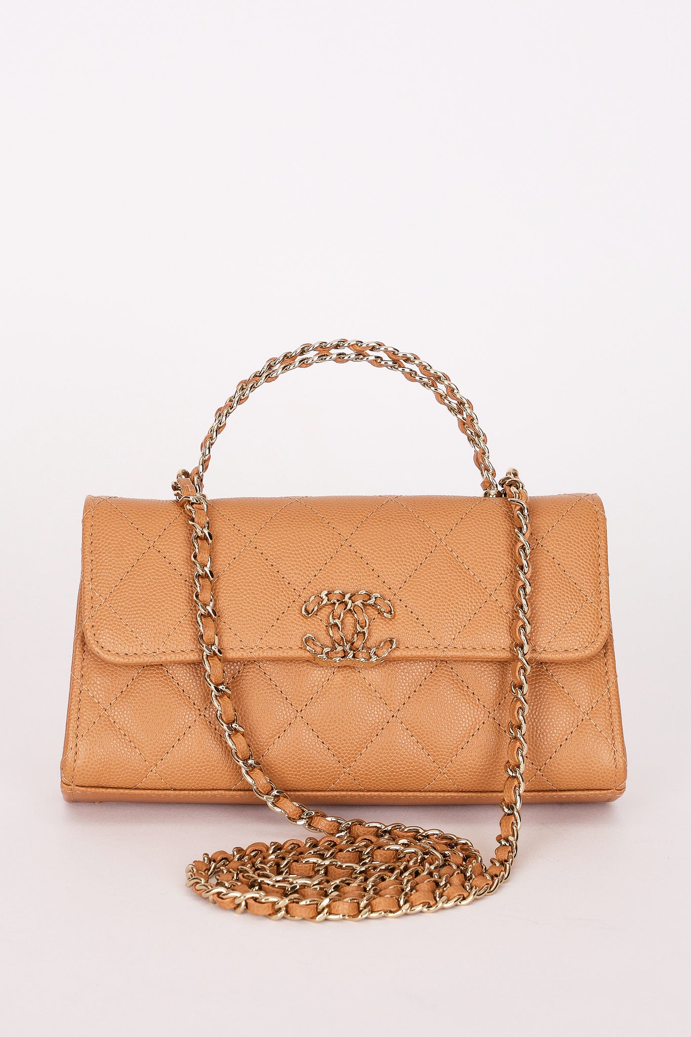 Chanel Chain Match Top Handle Clutch With Chain Dark Beige Caviar CGHW