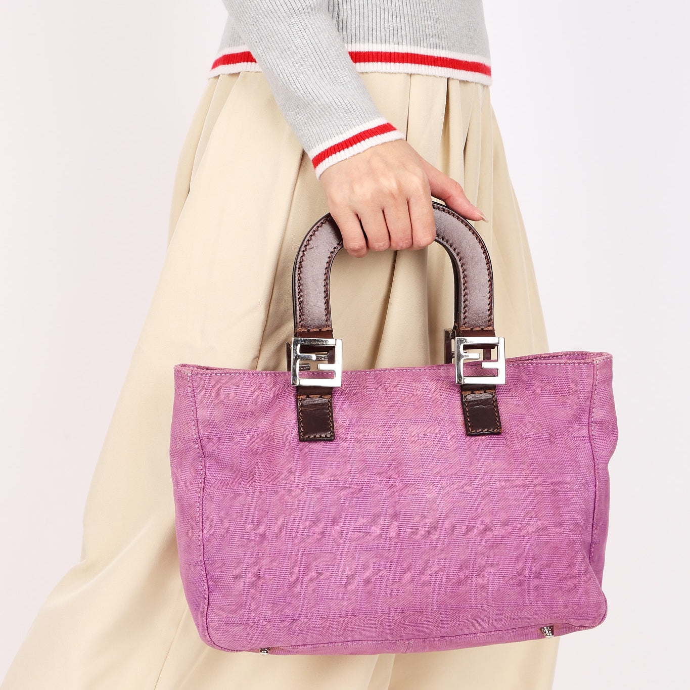 Fendi Zucca Top Handle Tote Purple