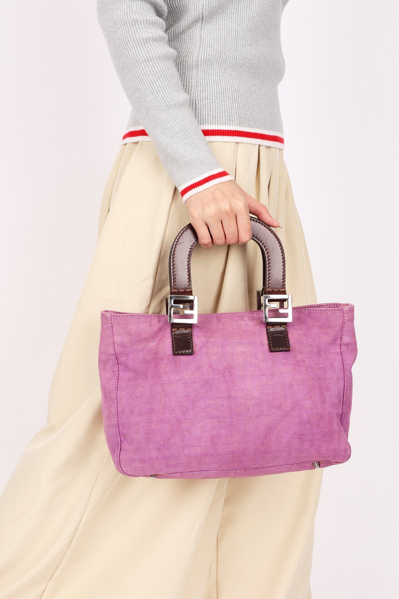 Fendi Zucca Top Handle Tote Purple