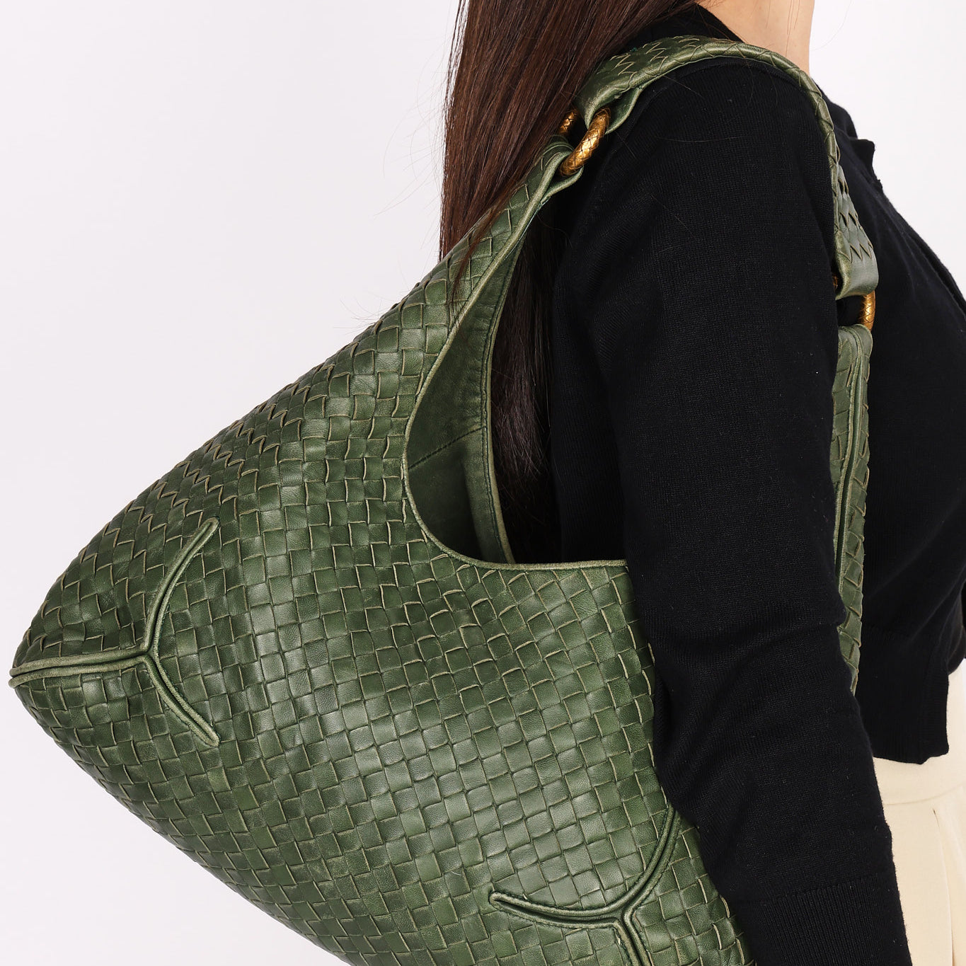 Bottega Veneta Intrecciato Shoulder Bag Green