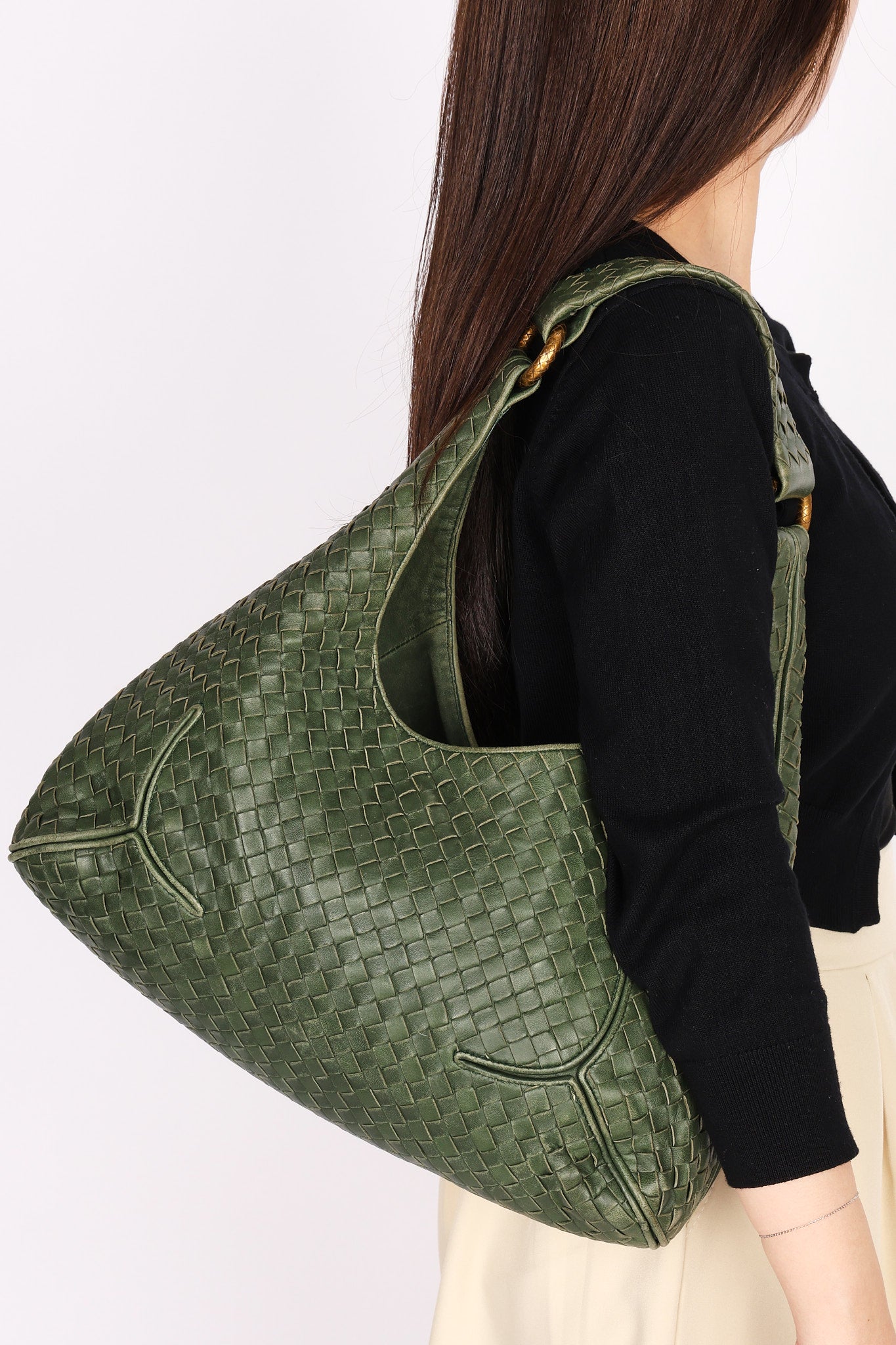 Bottega Veneta Intrecciato Shoulder Bag Green