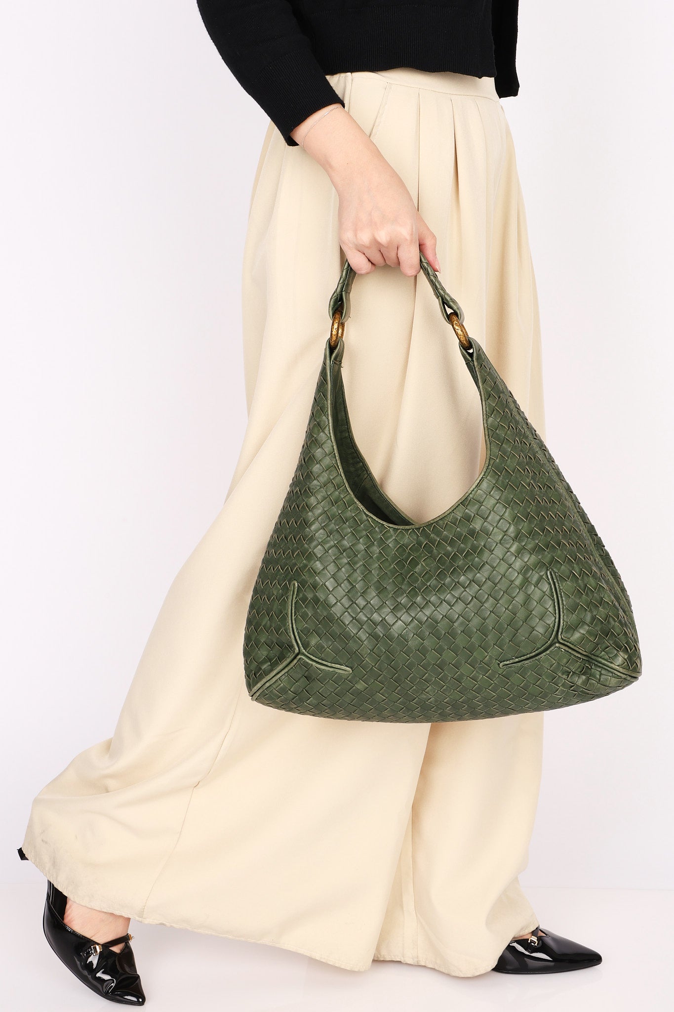 Bottega Veneta Intrecciato Shoulder Bag Green