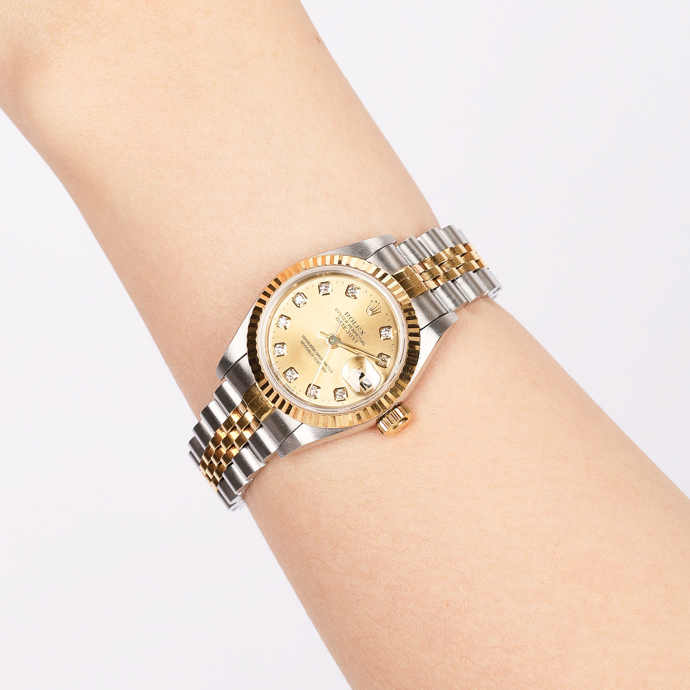 Rolex Datejust 26mm 6917 Champagne Diamond Dial Fluted Bezel Two Tone Yellow Gold Jubilee Bracelet