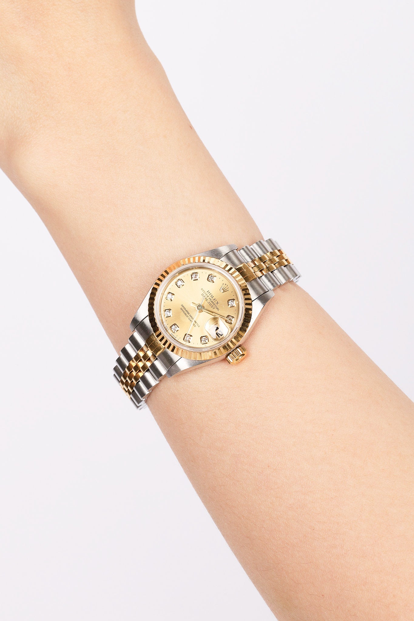 Rolex Datejust 26mm 6917 Champagne Diamond Dial Fluted Bezel Two Tone Yellow Gold Jubilee Bracelet
