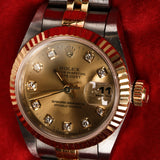 Rolex Datejust 26mm 6917 Champagne Diamond Dial Fluted Bezel Two Tone Yellow Gold Jubilee Bracelet