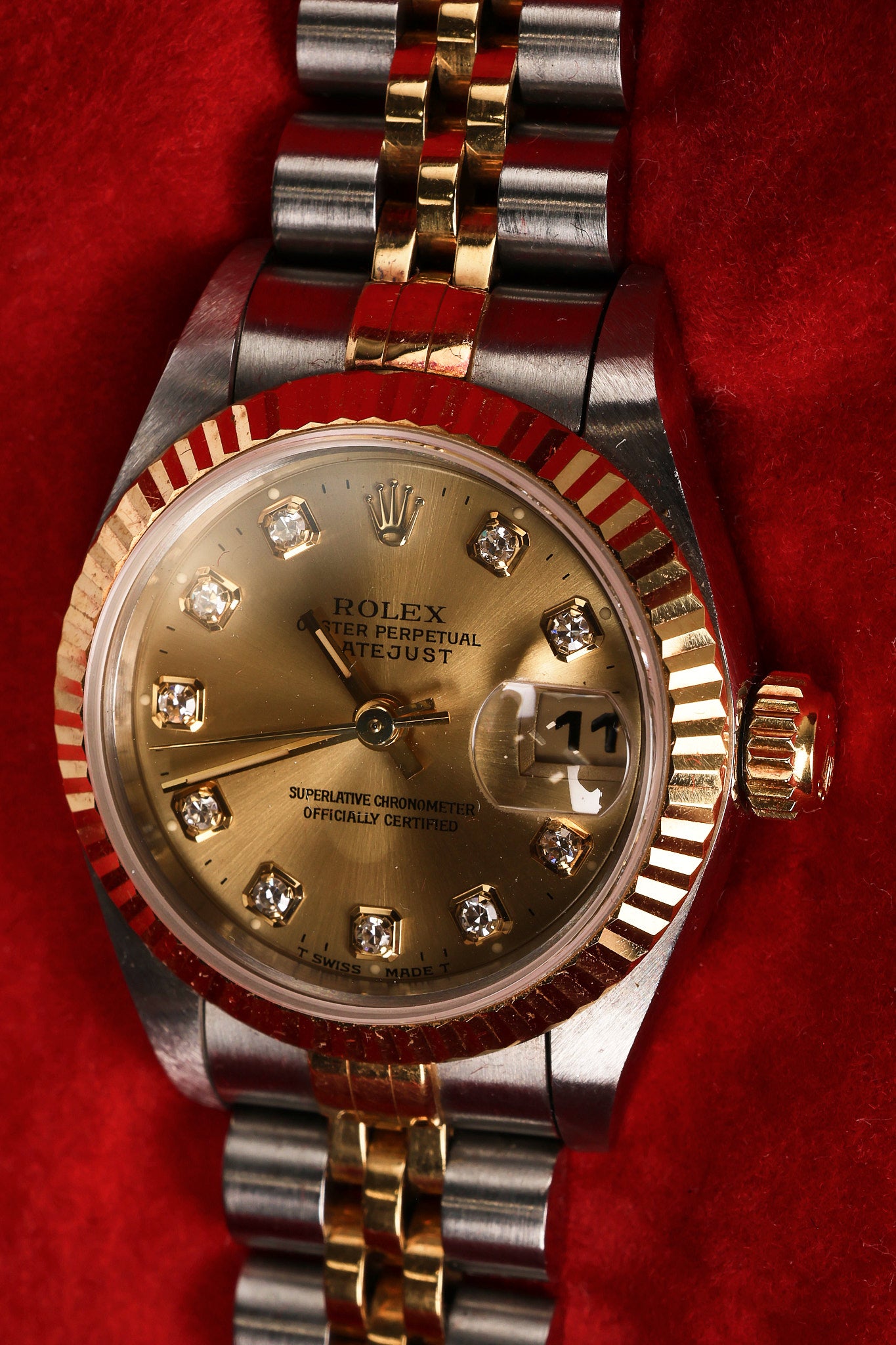 Rolex Datejust 26mm 6917 Champagne Diamond Dial Fluted Bezel Two Tone Yellow Gold Jubilee Bracelet