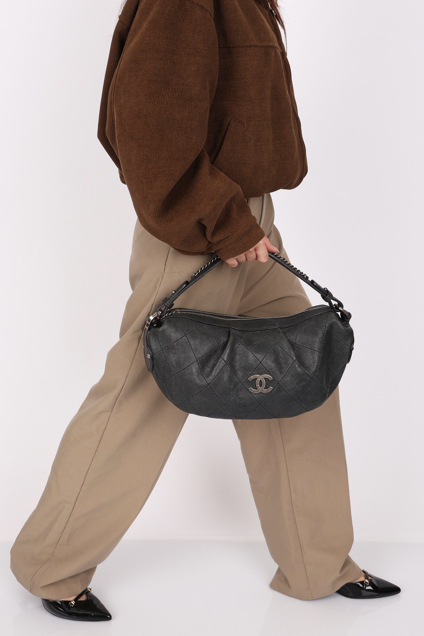 Chanel Small Outdoor Ligne Shoulder Bag Black Caviar RHW