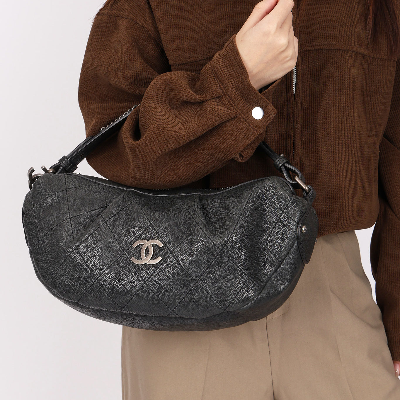 Chanel Small Outdoor Ligne Shoulder Bag Black Caviar RHW