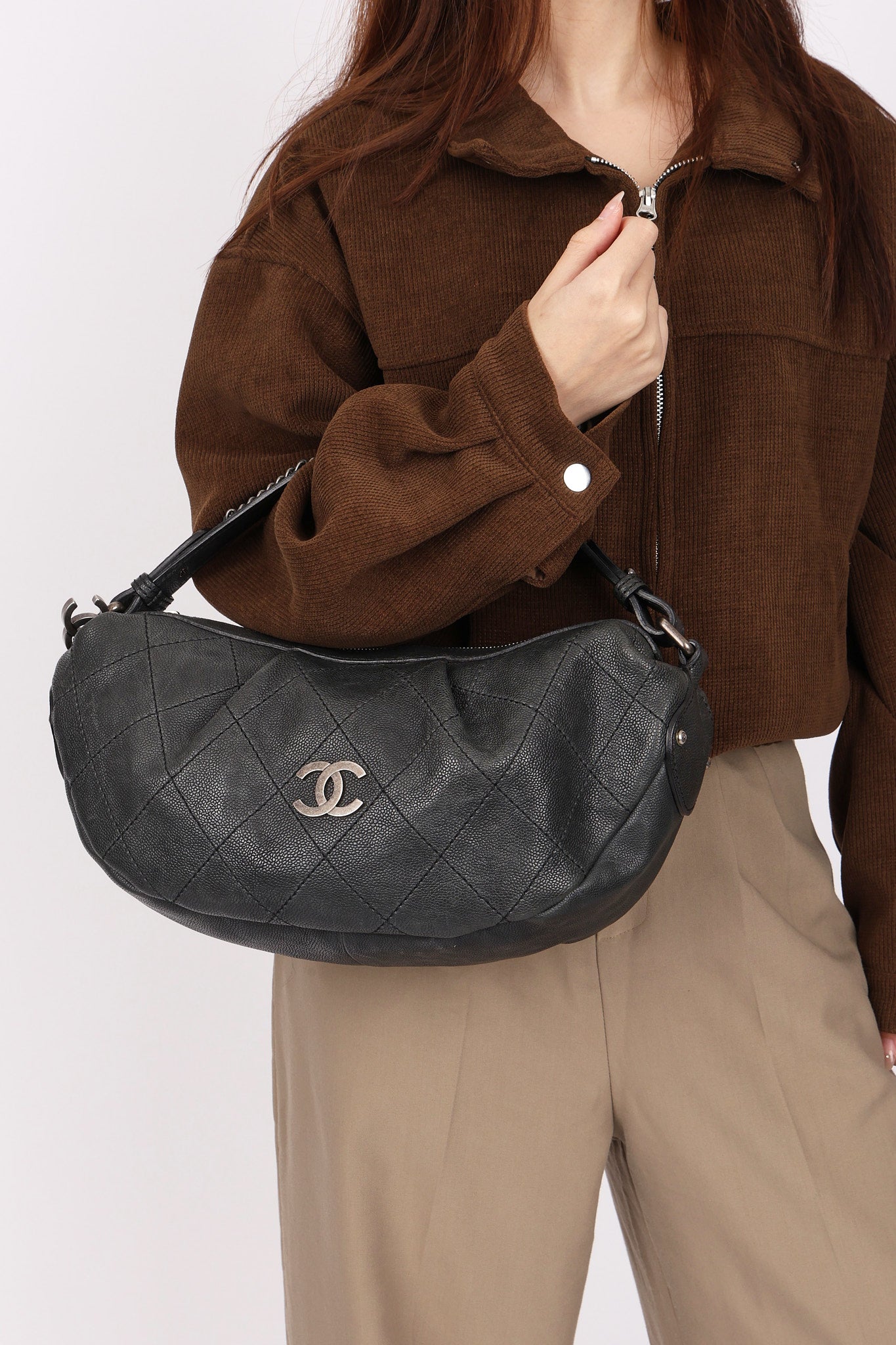 Chanel Small Outdoor Ligne Shoulder Bag Black Caviar RHW