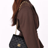 Chanel Mini Square Flap Bijoux Chain Black Satin 1991 24K GP