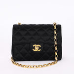 Chanel Mini Square Flap Bijoux Chain Black Satin 1991 24K GP