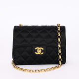 Chanel Mini Square Flap Bijoux Chain Black Satin 1991 24K GP