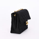 Chanel Mini Square Flap Bijoux Chain Black Satin 1991 24K GP