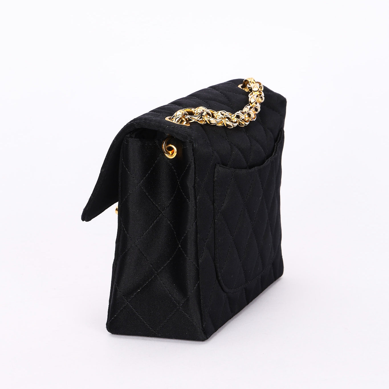 Chanel Mini Square Flap Bijoux Chain Black Satin 1991 24K GP