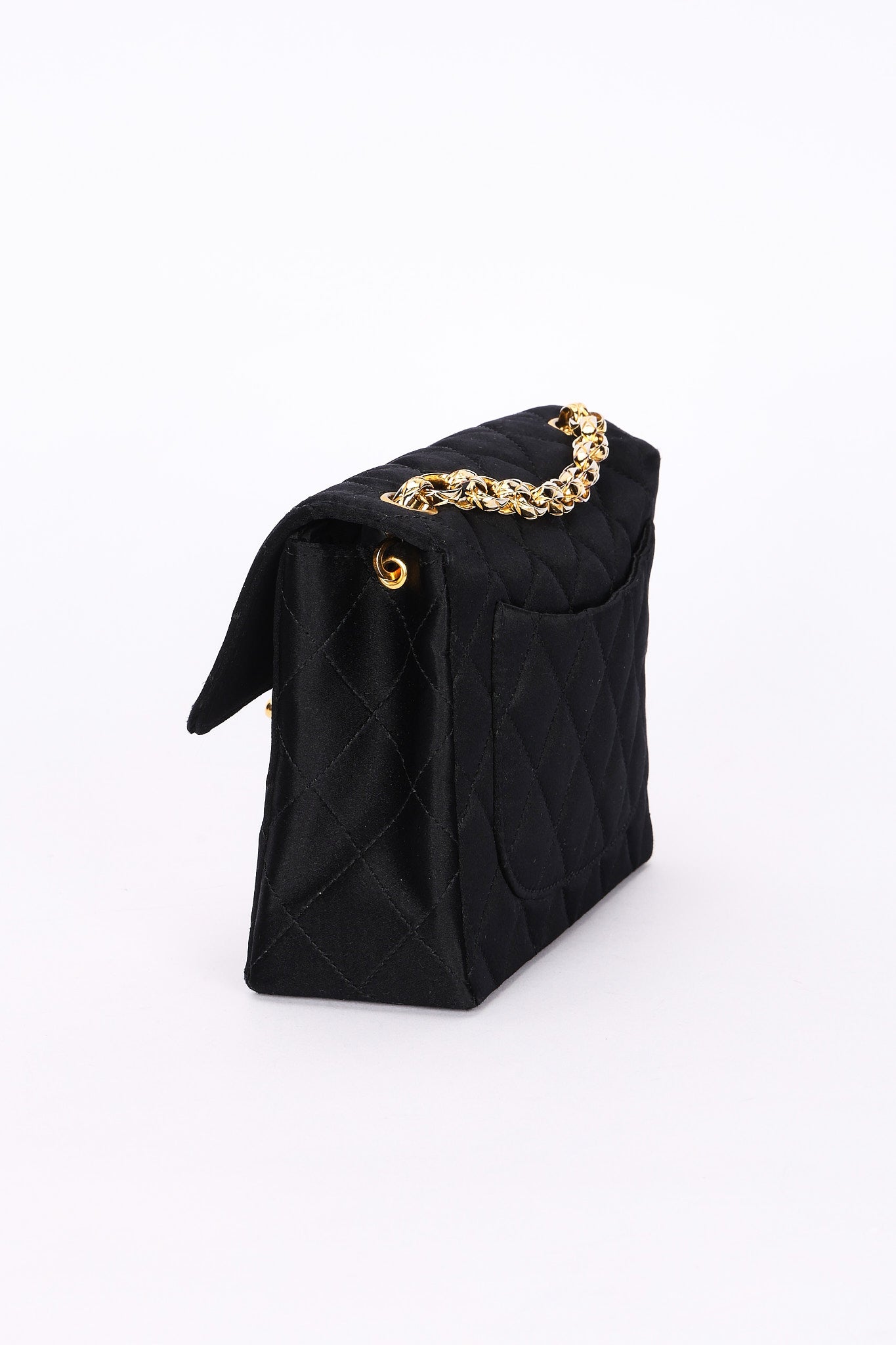 Chanel Mini Square Flap Bijoux Chain Black Satin 1991 24K GP