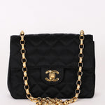 Chanel Mini Square Flap Bijoux Chain Black Satin 24K GP