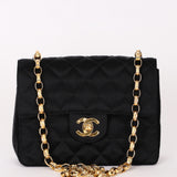 Chanel Mini Square Flap Bijoux Chain Black Satin 24K GP
