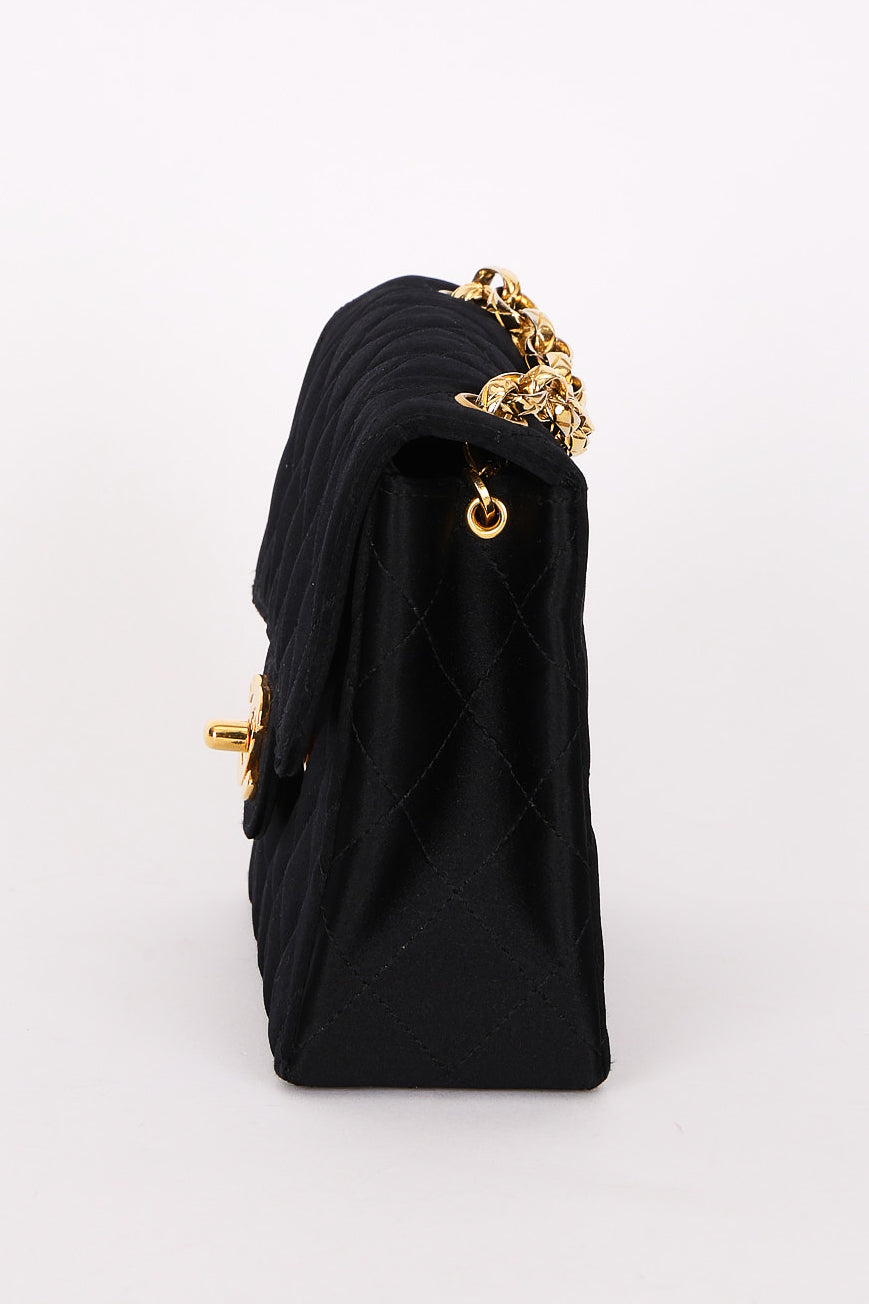 Chanel Mini Square Flap Bijoux Chain Black Satin 24K GP