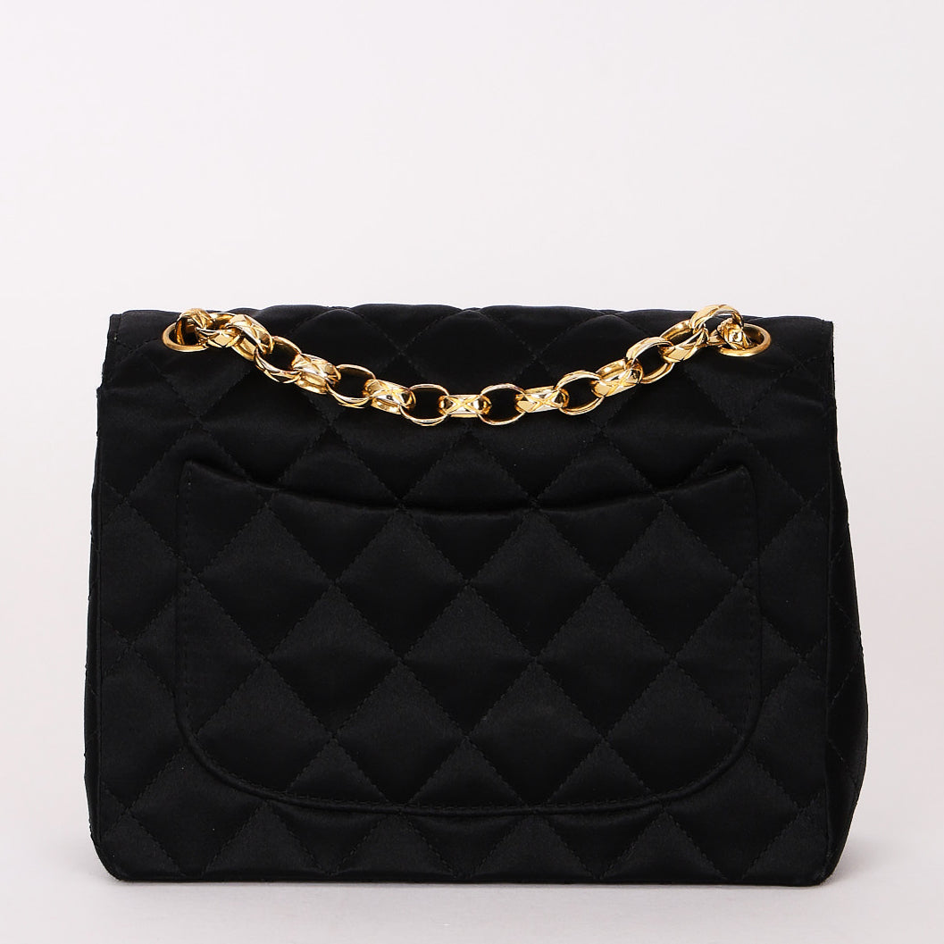 Chanel Mini Square Flap Bijoux Chain Black Satin 24K GP