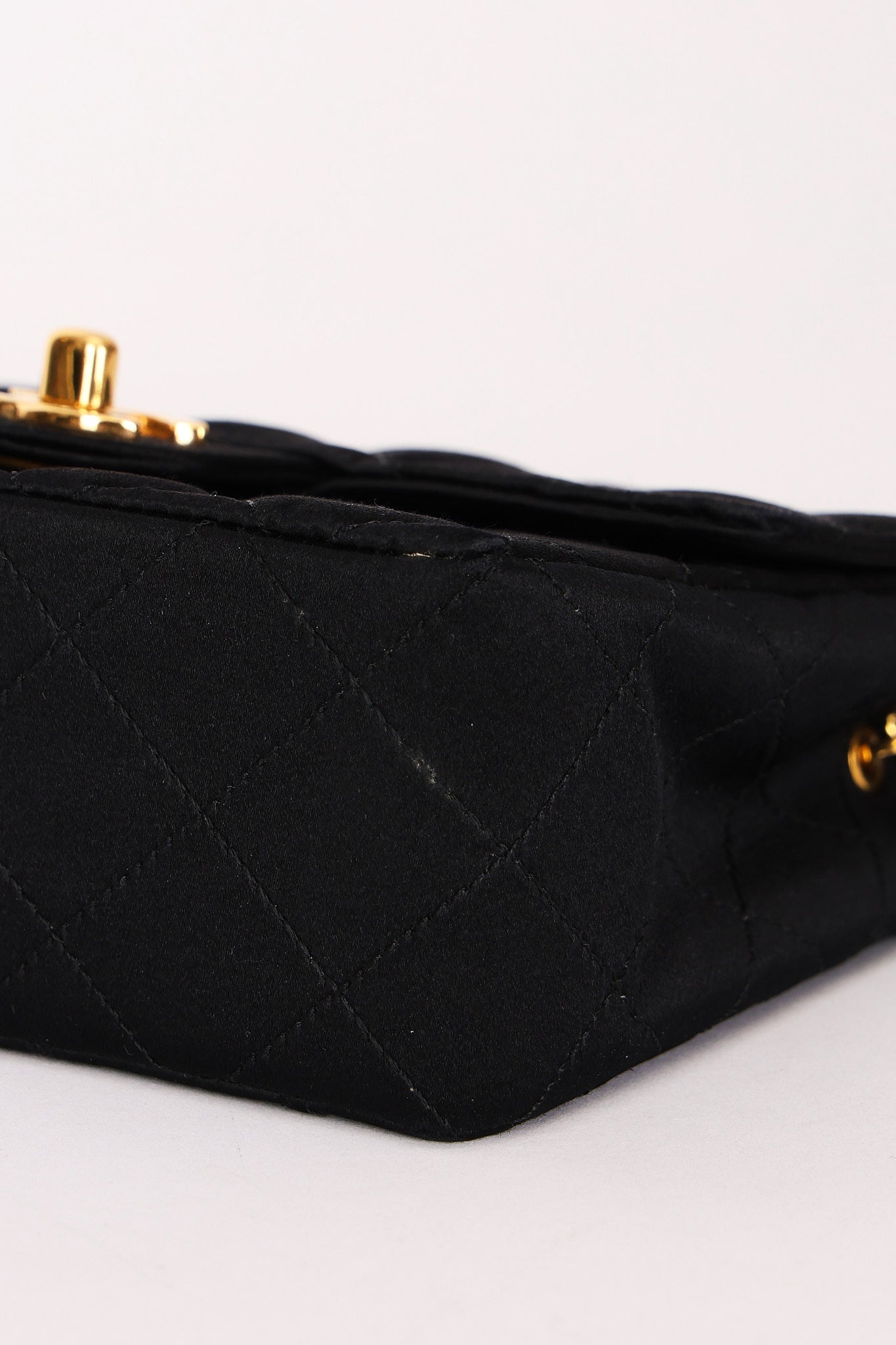 Chanel Mini Square Flap Bijoux Chain Black Satin 24K GP