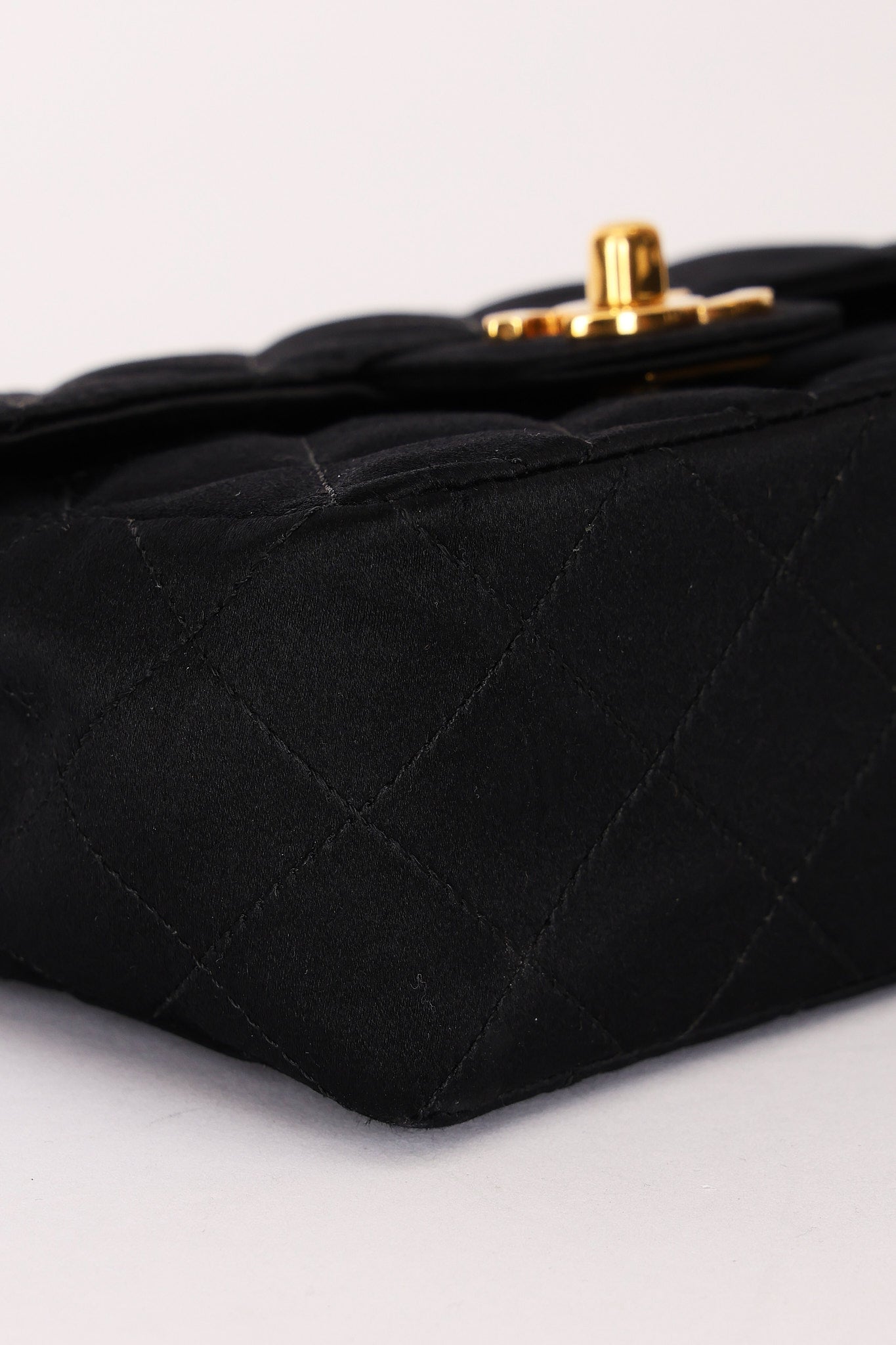 Chanel Mini Square Flap Bijoux Chain Black Satin 24K GP