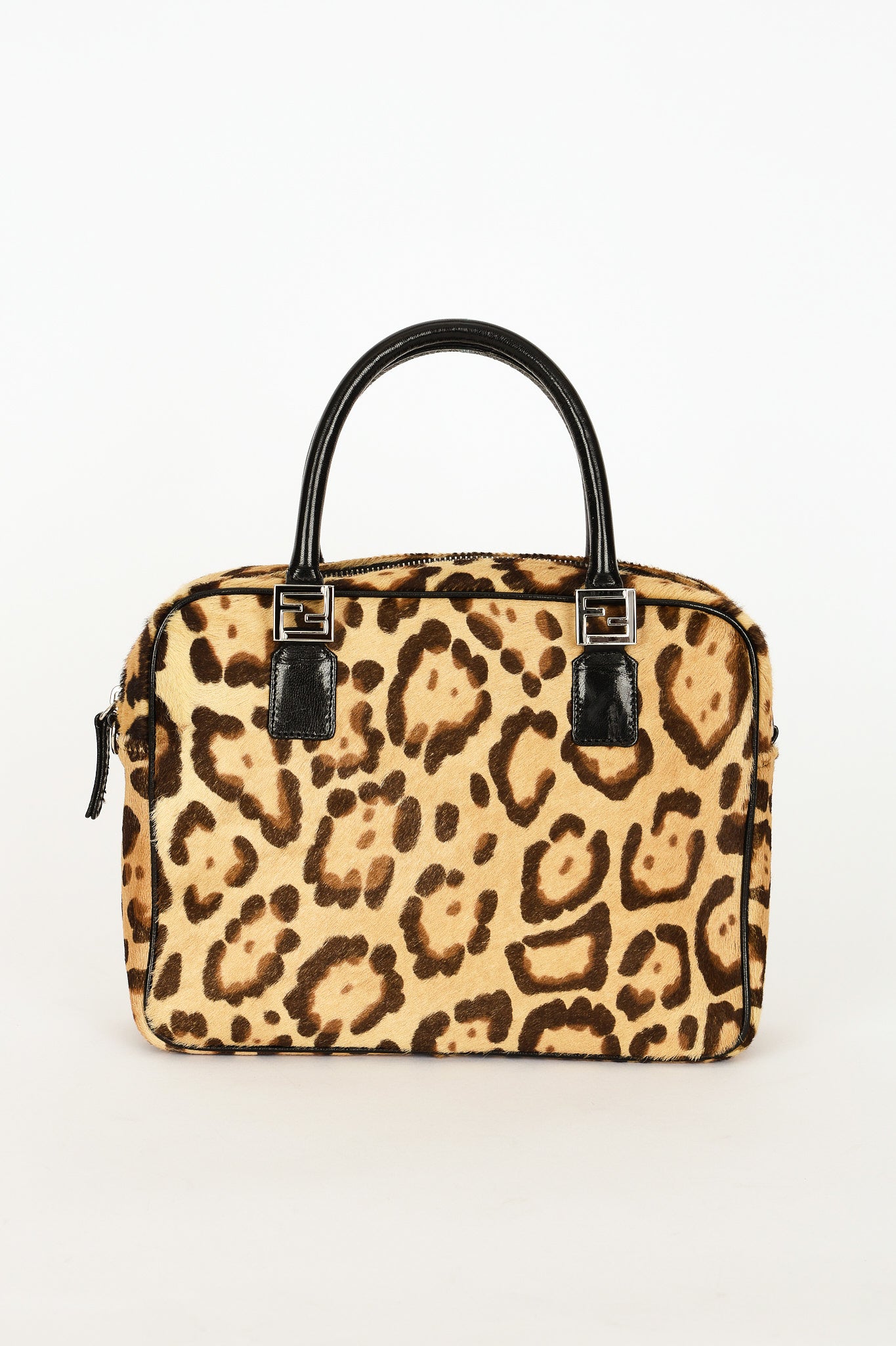 Fendi Leopard Print Ponyhair Top Handle Bag