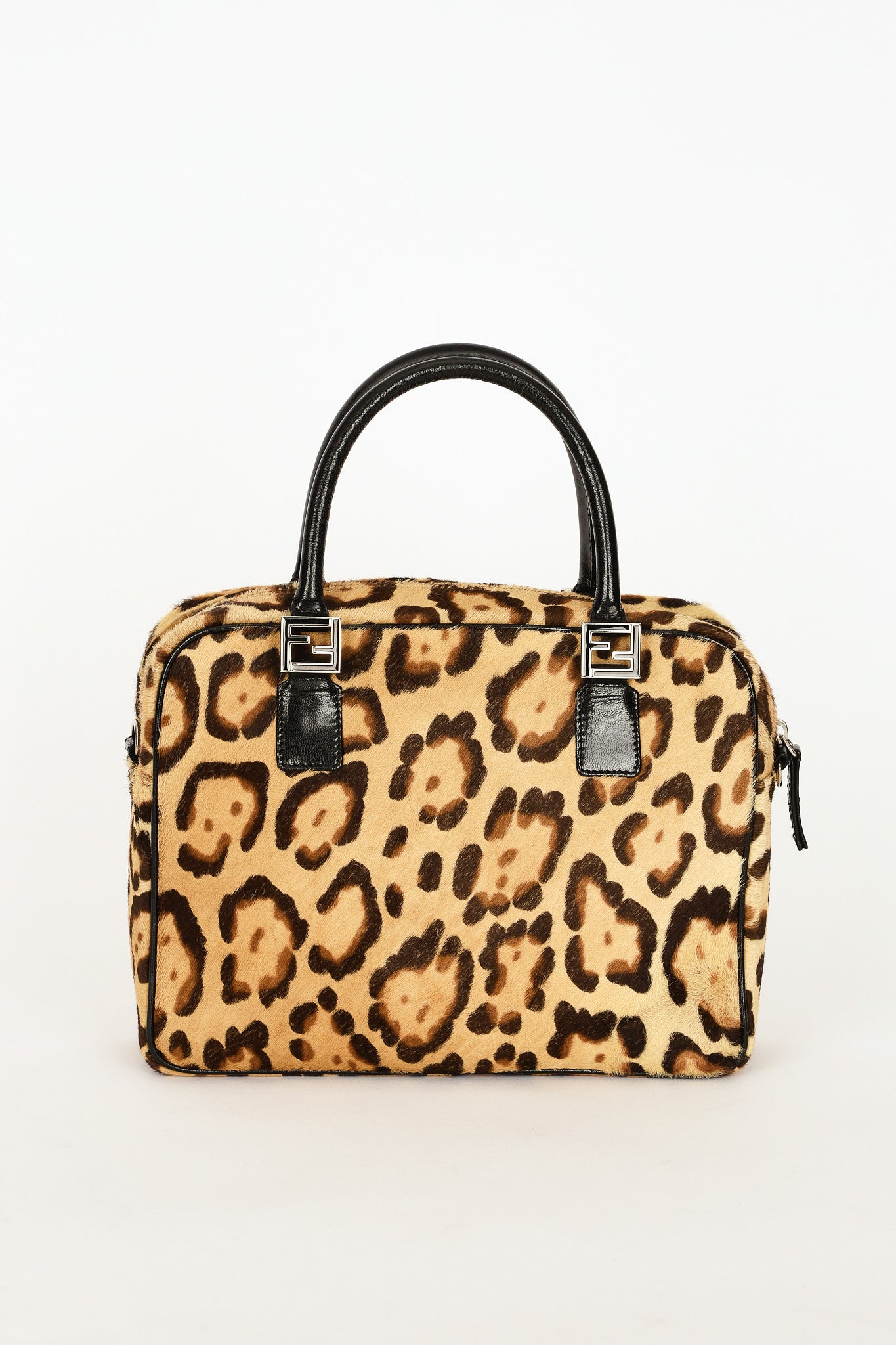 Fendi Leopard Print Ponyhair Top Handle Bag