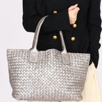 Bottega Veneta Intrecciato Small Cabat Tote Metallic Silver