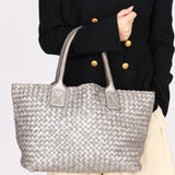 Bottega Veneta Intrecciato Small Cabat Tote Metallic Silver