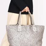 Bottega Veneta Intrecciato Small Cabat Tote Metallic Silver