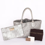 Bottega Veneta Intrecciato Small Cabat Tote Metallic Silver