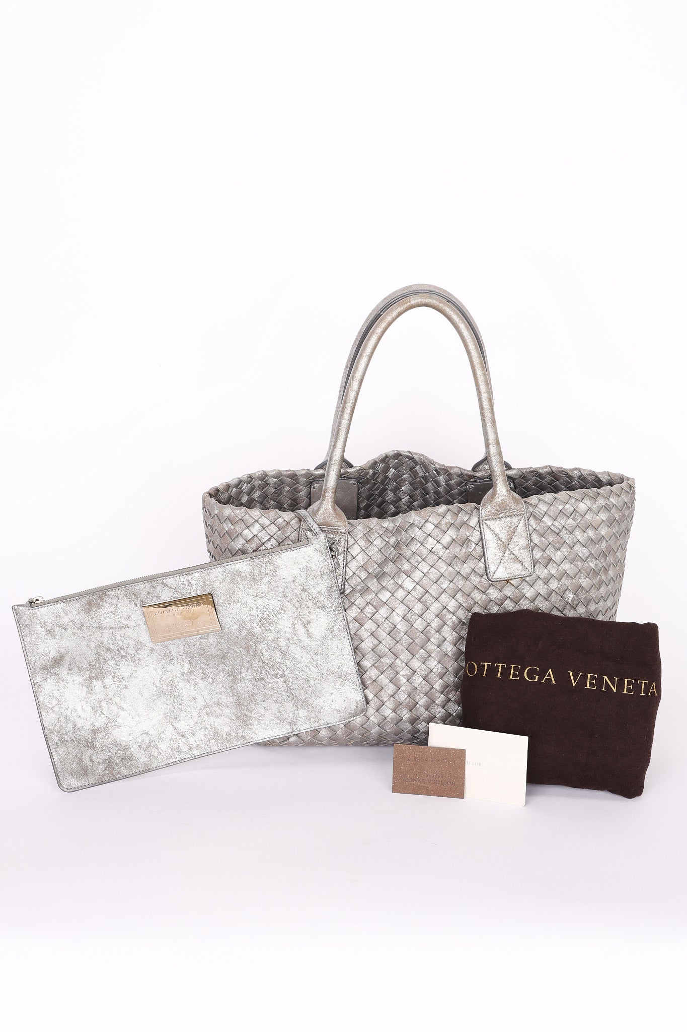 Bottega Veneta Intrecciato Small Cabat Tote Metallic Silver