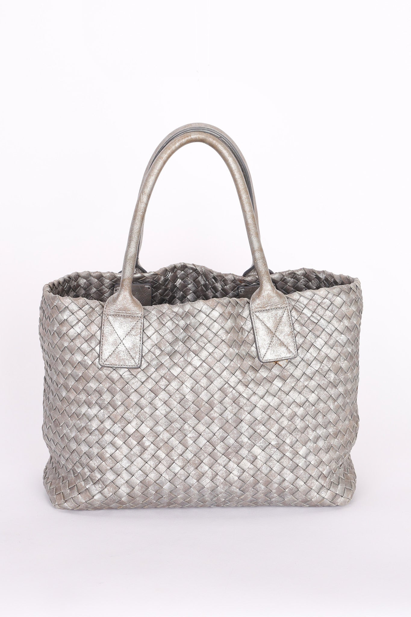 Bottega Veneta Intrecciato Small Cabat Tote Metallic Silver