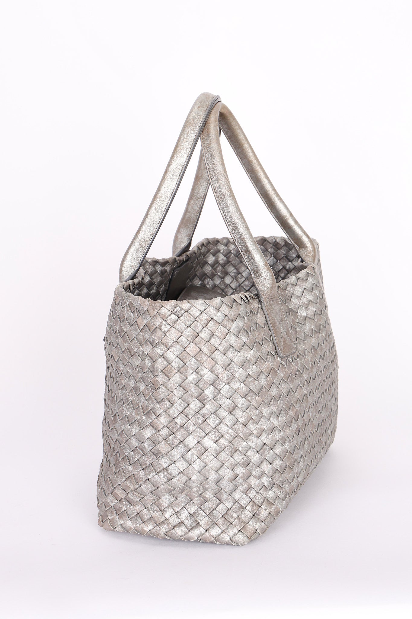 Bottega Veneta Intrecciato Small Cabat Tote Metallic Silver